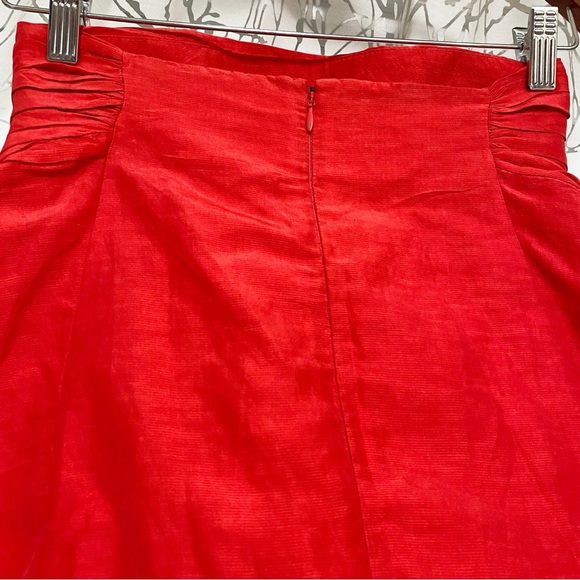 CARMEN MARCH red linen high rise gathered waist fitted midi slit pencil skirt - Picture 6 of 9